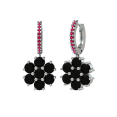 Siyah zirkon ve rodolit garnet 18 ayar beyaz altın küpe