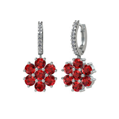 Garnet ve swarovski 8 ayar beyaz altın küpe