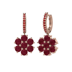 Kök yakut ve garnet 14 ayar rose altın küpe