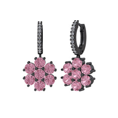 Sallantılı Maeve Küpe - Pembe kuvars ve pırlanta 925 ayar siyah rodyum kaplama gümüş küpe (0.198 karat) #womnsj