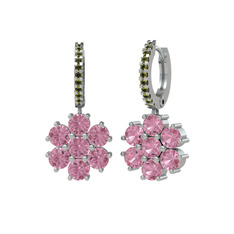 Pembe kuvars ve peridot 14 ayar beyaz altın küpe