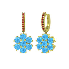 Akuamarin ve garnet 14 ayar altın küpe