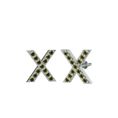 Taşlı X Küpe - Peridot 14 ayar beyaz altın küpe #111srex
