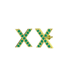 Taşlı X Küpe - Kök zümrüt 14 ayar altın küpe #11jw81b