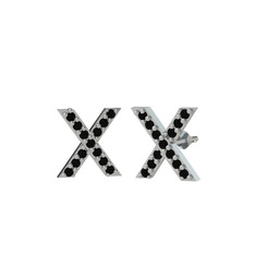 Taşlı X Küpe - Siyah zirkon 18 ayar beyaz altın küpe #11t985m