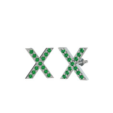 Taşlı X Küpe - Yeşil kuvars 18 ayar beyaz altın küpe #13q1bir