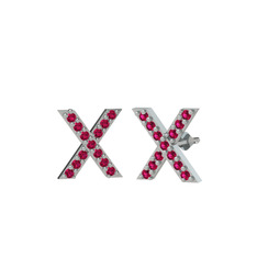 Taşlı X Küpe - Rodolit garnet 18 ayar beyaz altın küpe #19ixwvd