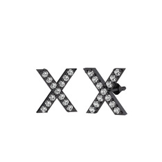 Taşlı X Küpe - Swarovski 925 ayar siyah rodyum kaplama gümüş küpe #1lvve5l