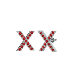 Taşlı X Küpe - Garnet 14 ayar beyaz altın küpe #1nzgaax