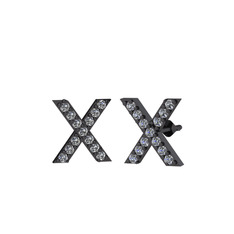 Taşlı X Küpe - Pırlanta 925 ayar siyah rodyum kaplama gümüş küpe (0.39 karat) #1oq8rdb