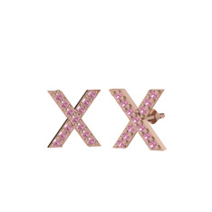 Taşlı X Küpe - Pembe kuvars 8 ayar rose altın küpe #1vsluyd