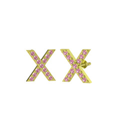 Taşlı X Küpe - Pembe kuvars 925 ayar altın kaplama gümüş küpe #1xglq9y