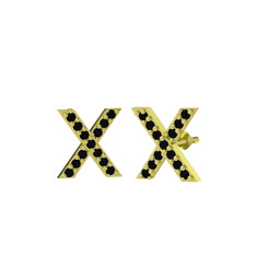 Taşlı X Küpe - Siyah zirkon 14 ayar altın küpe #59oeb5