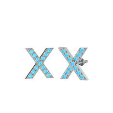 Taşlı X Küpe - Akuamarin 18 ayar beyaz altın küpe #654cvd