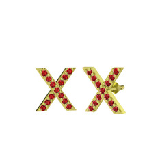 Taşlı X Küpe - Garnet 8 ayar altın küpe #6t2rpb