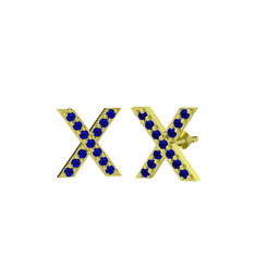 Taşlı X Küpe - Lab safir 14 ayar altın küpe #8fcxzp