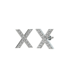 Taşlı X Küpe - Beyaz zirkon 14 ayar beyaz altın küpe #jiiwei