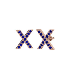 Taşlı X Küpe - Lab safir 18 ayar rose altın küpe #juhk2