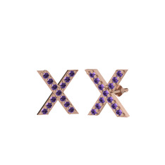 Taşlı X Küpe - Ametist 14 ayar rose altın küpe #rx0ad