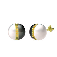 Arlo İnci Küpe - Inci, siyah inci ve sitrin 18 ayar altın küpe #10g48ss