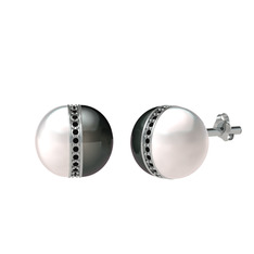 Arlo İnci Küpe - Inci, siyah inci ve siyah zirkon 8 ayar beyaz altın küpe #10j6v70