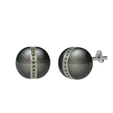 Arlo İnci Küpe - Siyah inci ve peridot 925 ayar gümüş küpe #11z9b9x
