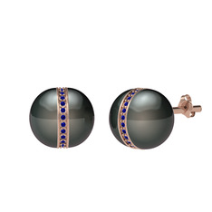 Siyah inci ve lab safir 18 ayar rose altın küpe