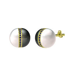 Arlo İnci Küpe - Inci, siyah inci ve lab safir 18 ayar altın küpe #15c8z2