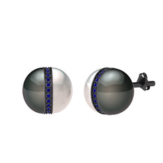 Arlo İnci Küpe - Siyah inci, inci ve lab safir 925 ayar siyah rodyum kaplama gümüş küpe #15vhmbq