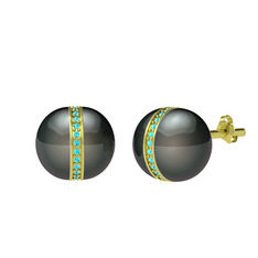 Siyah inci ve akuamarin 14 ayar altın küpe