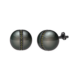 Arlo İnci Küpe - Siyah inci ve peridot 925 ayar siyah rodyum kaplama gümüş küpe #1fzwm3i