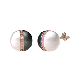 Arlo İnci Küpe - Inci, siyah inci ve pembe kuvars 18 ayar rose altın küpe #1hnmjrv