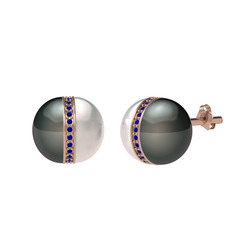 Arlo İnci Küpe - Siyah inci, inci ve lab safir 8 ayar rose altın küpe #1hxp2hn