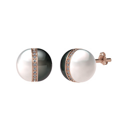 Inci, siyah inci ve pırlanta 14 ayar rose altın küpe (0.52 karat)