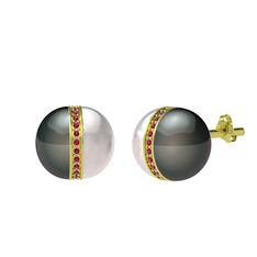Arlo İnci Küpe - Siyah inci, inci ve rodolit garnet 925 ayar altın kaplama gümüş küpe #1l6ig0z