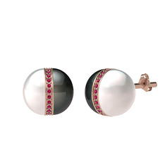 Inci, siyah inci ve rodolit garnet 18 ayar rose altın küpe