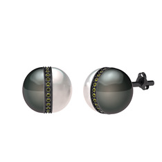 Arlo İnci Küpe - Siyah inci, inci ve peridot 925 ayar siyah rodyum kaplama gümüş küpe #1r80k7