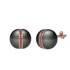 Arlo İnci Küpe - Siyah inci ve rodolit garnet 14 ayar rose altın küpe #1yy7k5l