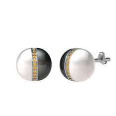 Arlo İnci Küpe - Inci, siyah inci ve sitrin 18 ayar beyaz altın küpe #6rd4eu