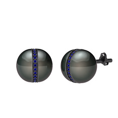 Arlo İnci Küpe - Siyah inci ve lab safir 925 ayar siyah rodyum kaplama gümüş küpe #c60qbz
