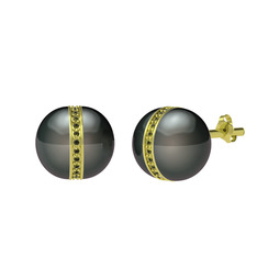 Arlo İnci Küpe - Siyah inci ve peridot 8 ayar altın küpe #q420m
