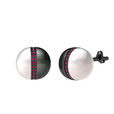 Inci, siyah inci ve rodolit garnet 925 ayar siyah rodyum kaplama gümüş küpe