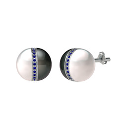 Inci, siyah inci ve lab safir 8 ayar beyaz altın küpe