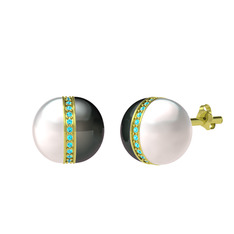 Arlo İnci Küpe - Inci, siyah inci ve akuamarin 18 ayar altın küpe #x0q5z