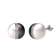 Arlo İnci Küpe - Inci, siyah inci ve pembe kuvars 18 ayar beyaz altın küpe #xgoho3