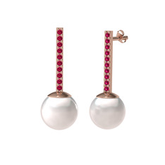 Serilda İnci Küpe - Inci ve rodolit garnet 14 ayar rose altın küpe #10m6wii