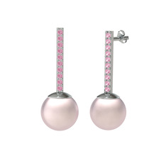 Pembe inci ve pembe kuvars 14 ayar beyaz altın küpe