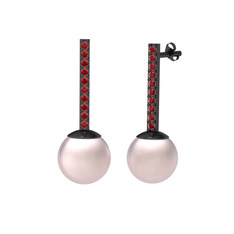 Pembe inci ve garnet 925 ayar siyah rodyum kaplama gümüş küpe