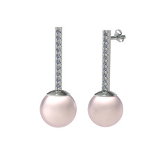 Pembe inci ve swarovski 14 ayar beyaz altın küpe