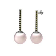 Serilda İnci Küpe - Pembe inci ve peridot 925 ayar gümüş küpe #1bdlwab